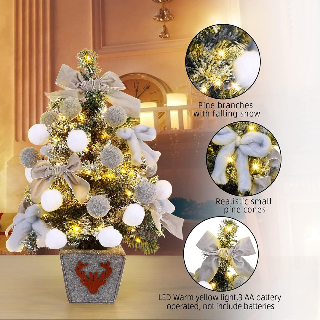 Weihnachtsbaum Künstlich, 60 cm Esstisch Schnee Fallender Weihnachtsbaum mit Weihnachtskugeln, Schle