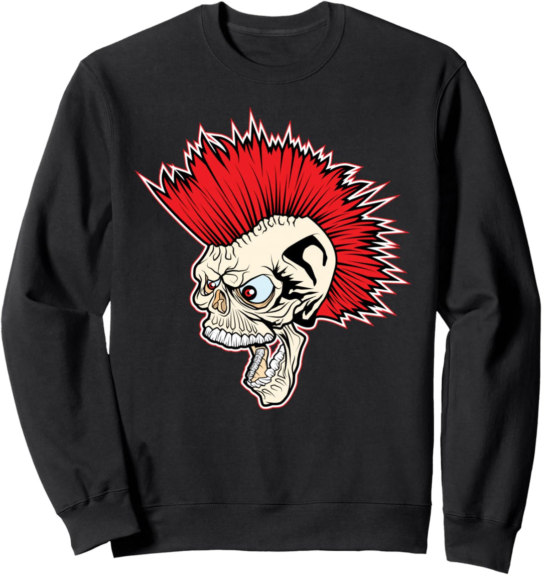 Punk Rock Musik Schädel Coole Mohawk Haar Rock auf Headbange Sweatshirt
