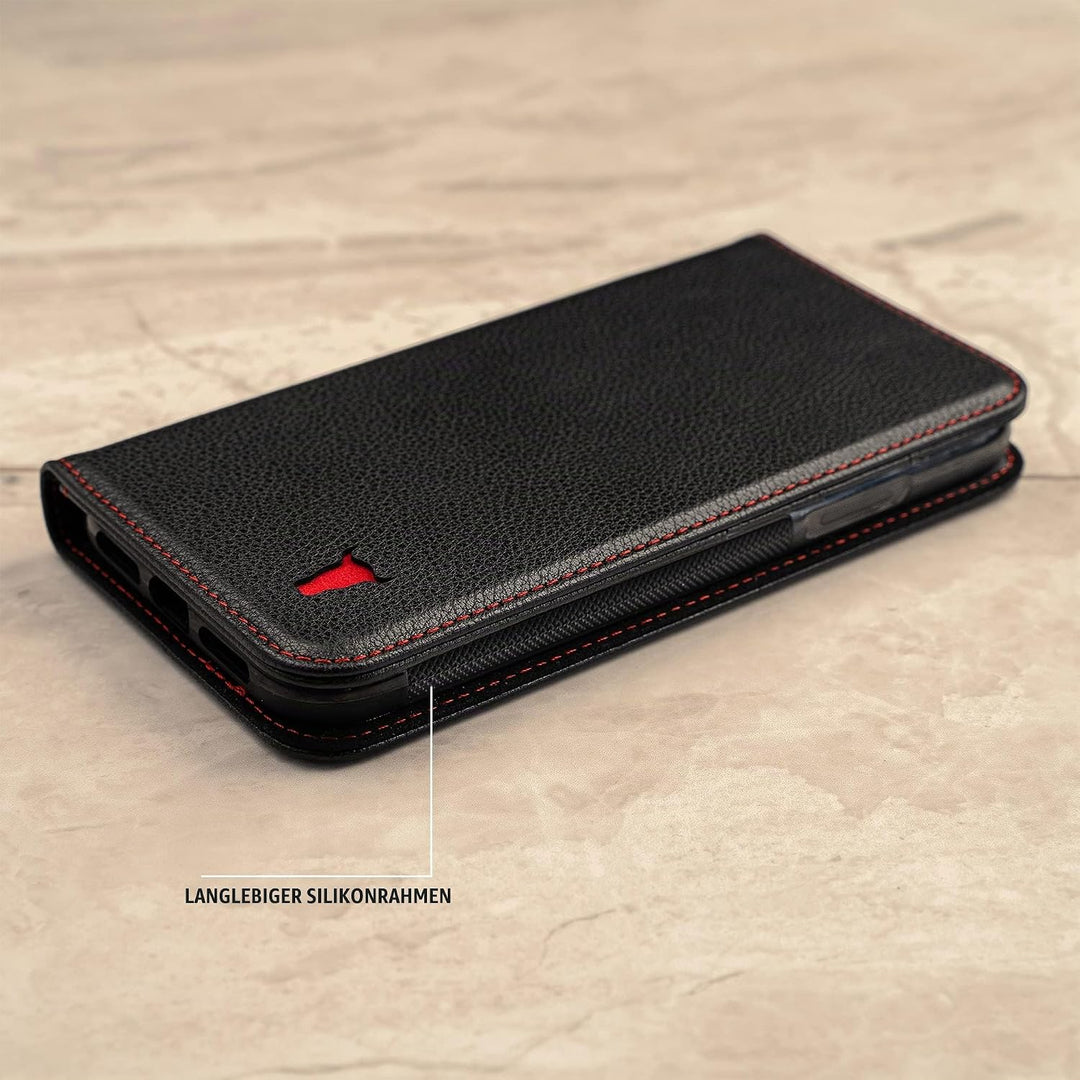 TORRO Hülle kompatibel mit iPhone XR– Premium Leder Hülle mit Standfunktion und Kartenfächern (Schwa