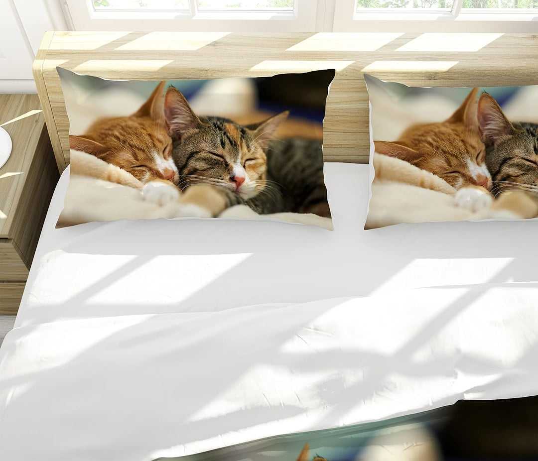 JEFFEL Katze Bettwäsche Set 200 x 200 cm, Tiermotiv, Kinderbettwäsche, Cat Muster Bettbezug 3D Haust