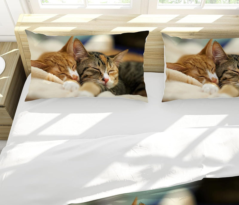JEFFEL Katze Bettwäsche Set 200 x 200 cm, Tiermotiv, Kinderbettwäsche, Cat Muster Bettbezug 3D Haust