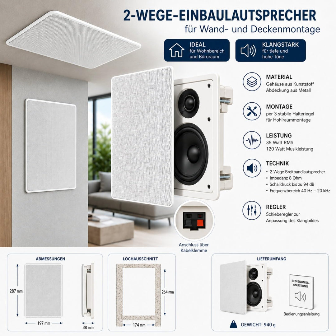 HAVA Breitband Einbaulautsprecher 2-Wege, 35W RMS, 120W Musikleistung