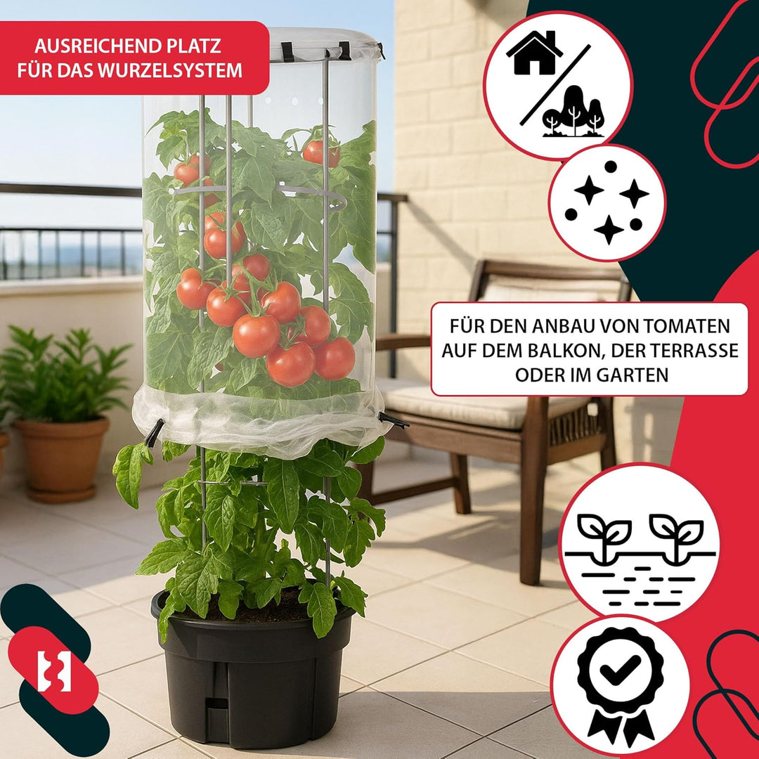 KOTARBAU® 2er Set Tomatentopf - Rankhilfe mit Folie - H: 153 cm - mit Tomatenhaube ⌀ 40 cm - Tomaten