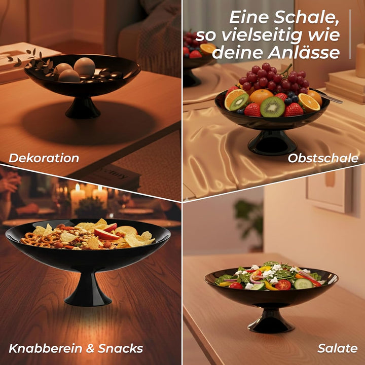 CRISTALICA Obstschale Schwarz - Dekoschale mit Fuss aus Glas - 33 cm Durchmesser - Premium Süssigkei