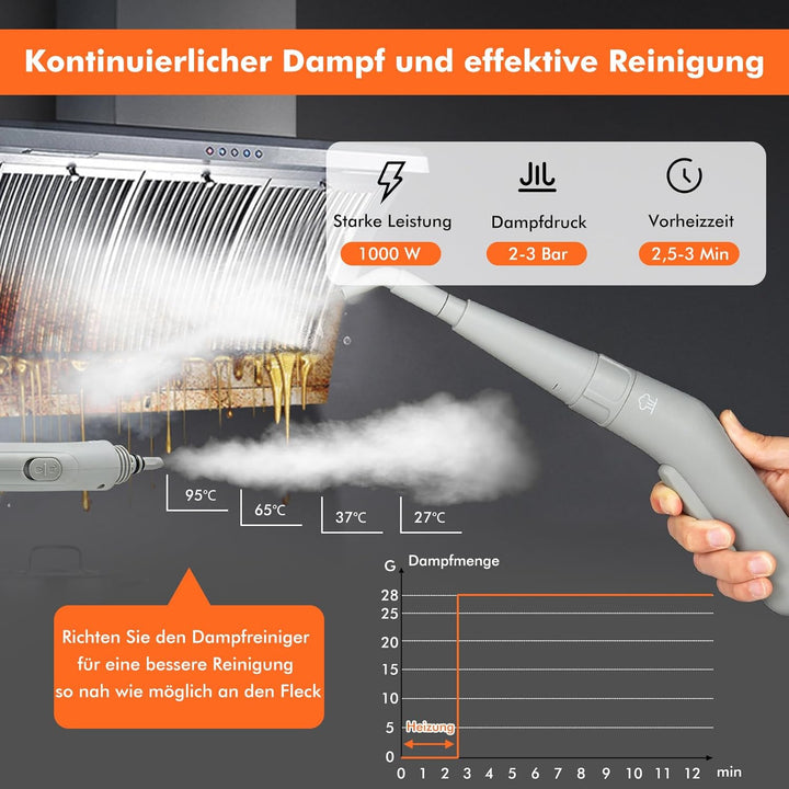 GOPLUS Dampfreiniger Handgerät, 1000W Handdampfreiniger, Aufheizzeit: 3 min., Dampfdruck: Max. 3 bar