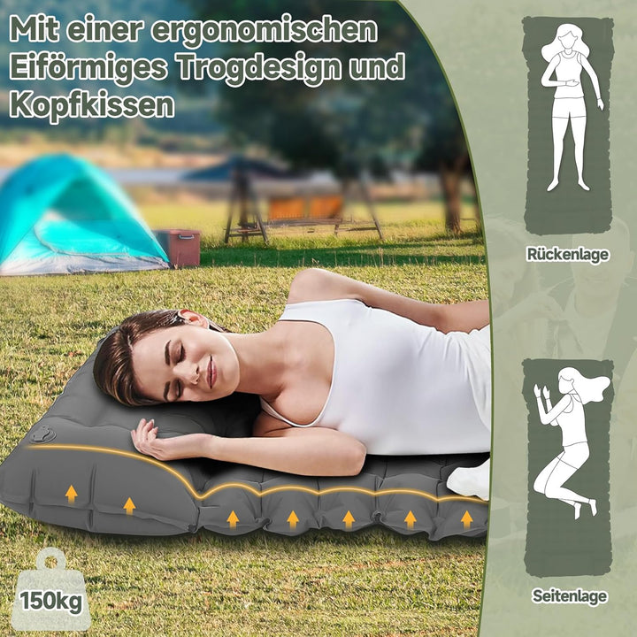 HAUSPROFI Isomatte Camping, Ultraleicht Camping Luftmatratze mit Fusspumpe & Kissen, Aufblasbare Mat