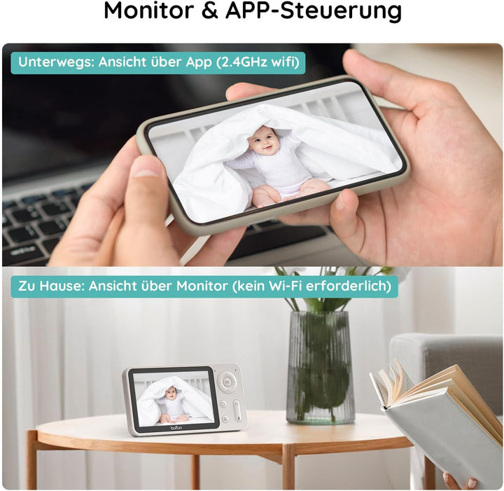BOIFUN Babyphone mit Kamera, 360 Gard WLAN 2MP Video Babyfon mit App, 4×Zoom, Bewegungsverfolgung, I