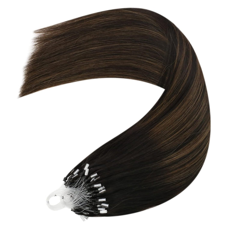 YoungSee Microring Extensions Echthaar Braun 40 cm Microring Hair Extensions Dunkelbraun Ombre Braun
