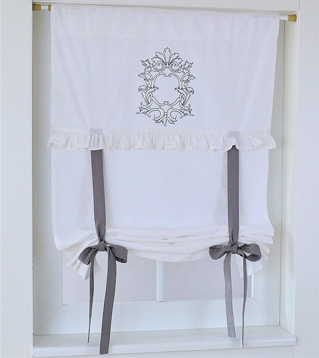 Kutti Raffgardine Siena Baumwolle Weiss Landhaus Rüsche Bestickt Schleifen romantisch (100 x 100 cm,