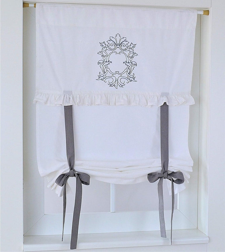 Kutti Raffgardine Siena Baumwolle Weiss Landhaus Rüsche Bestickt Schleifen romantisch (100 x 100 cm,