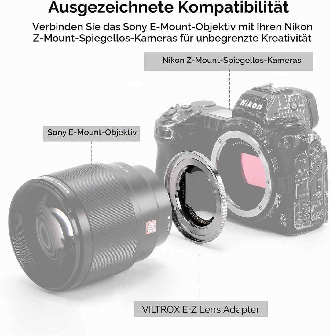VILTROX E-Z Objektivadapter, Autofokus Adapter Konverter für Objektiv kompatibel mit Objektiv und Mo