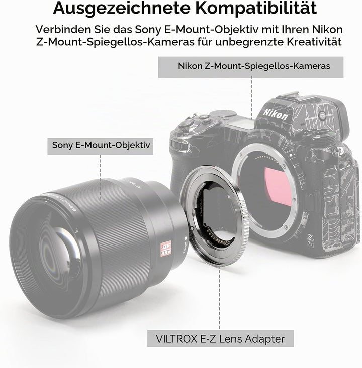 VILTROX E-Z Objektivadapter, Autofokus Adapter Konverter für Objektiv kompatibel mit Objektiv und Mo