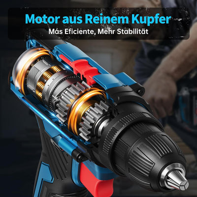 Akkuschrauber, 20V Set mit 2 Akkus und 87 Zubehöre Werkzeugkoffer, Akkubohrer 42Nm Max Drehmoment, 2