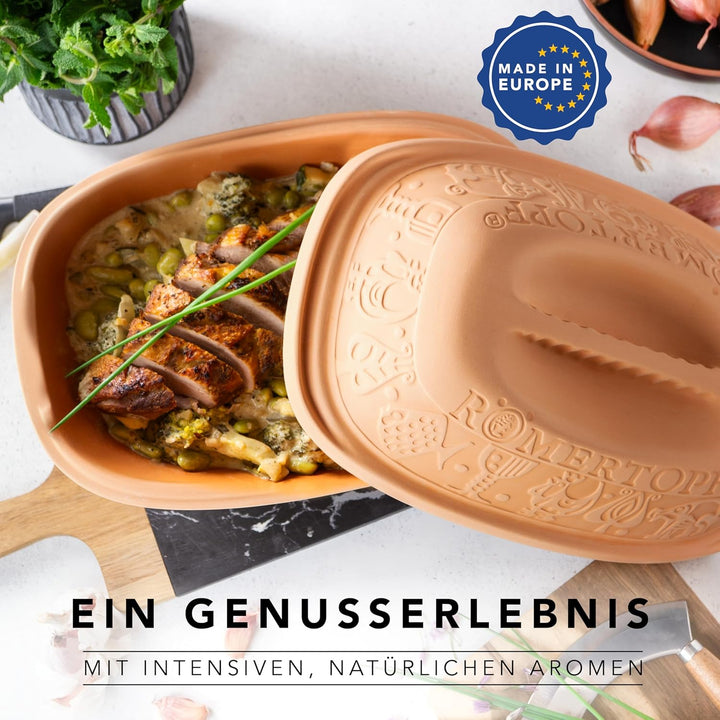 Römertopf Bräter Klassiker Keramik Dampfgarer aus Naturton für bis zu 4 Personen 3 Liter 2.5 Liter,