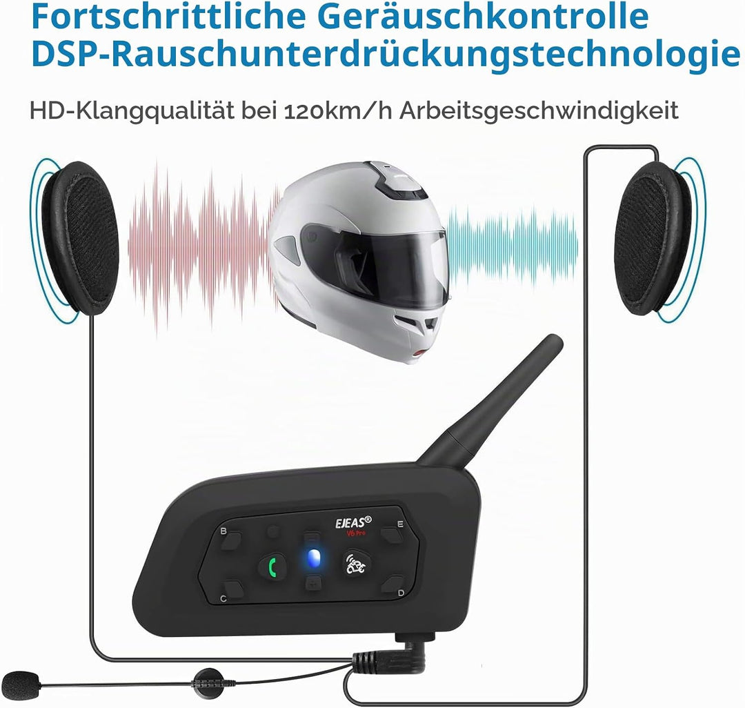 EJEAS V6PRO Motorrad Intercom Bluetooth Headsets 1200m bis zu 6 Reiters DSP-Rauschunterdrückung, Was