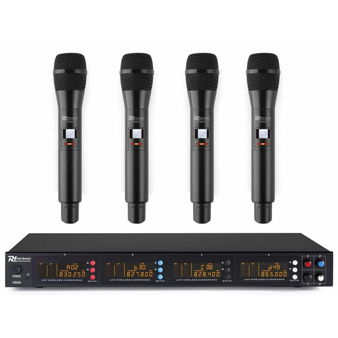 Power Dynamics PD504H - 4 drahtlose Mikrofone und UHF-Verstärker, 4 Kanal Mikrofonset, drahtlos Mikr