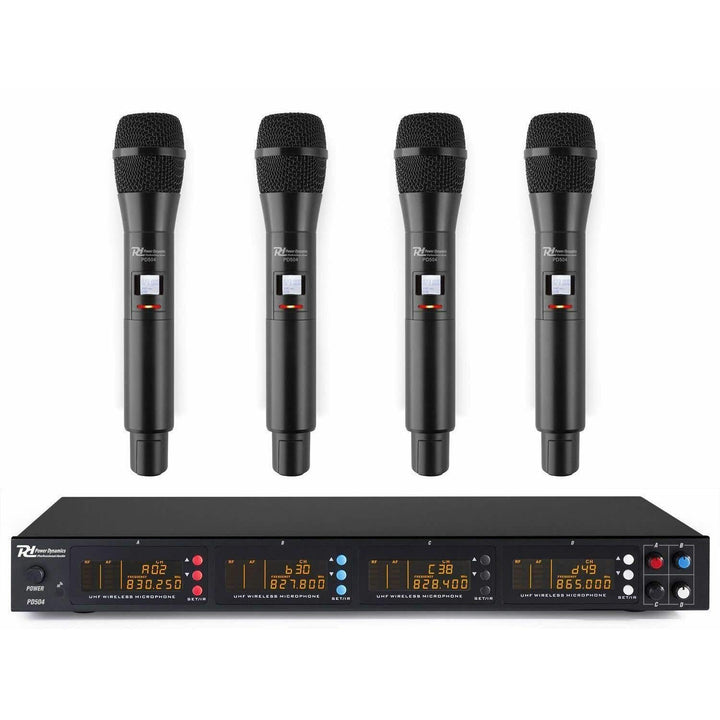 Power Dynamics PD504H - 4 drahtlose Mikrofone und UHF-Verstärker, 4 Kanal Mikrofonset, drahtlos Mikr