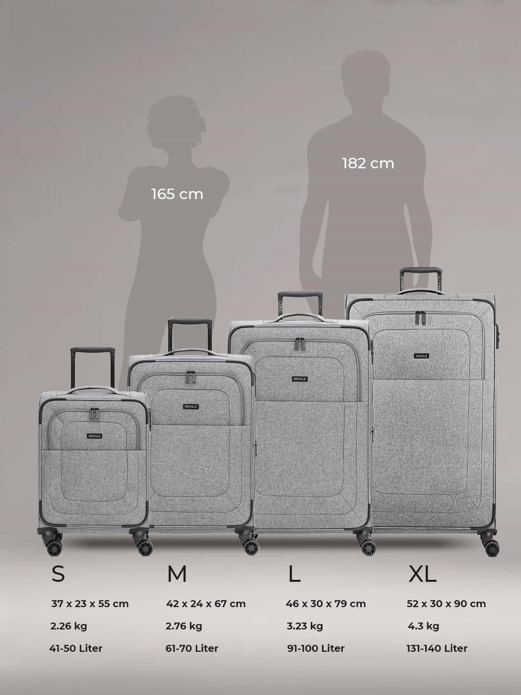 REDOLZ grosser Weichschalen Koffer für Damen &amp; Herren | Leichter Trolley 77 cm mit 4 Doppelrollen &amp;