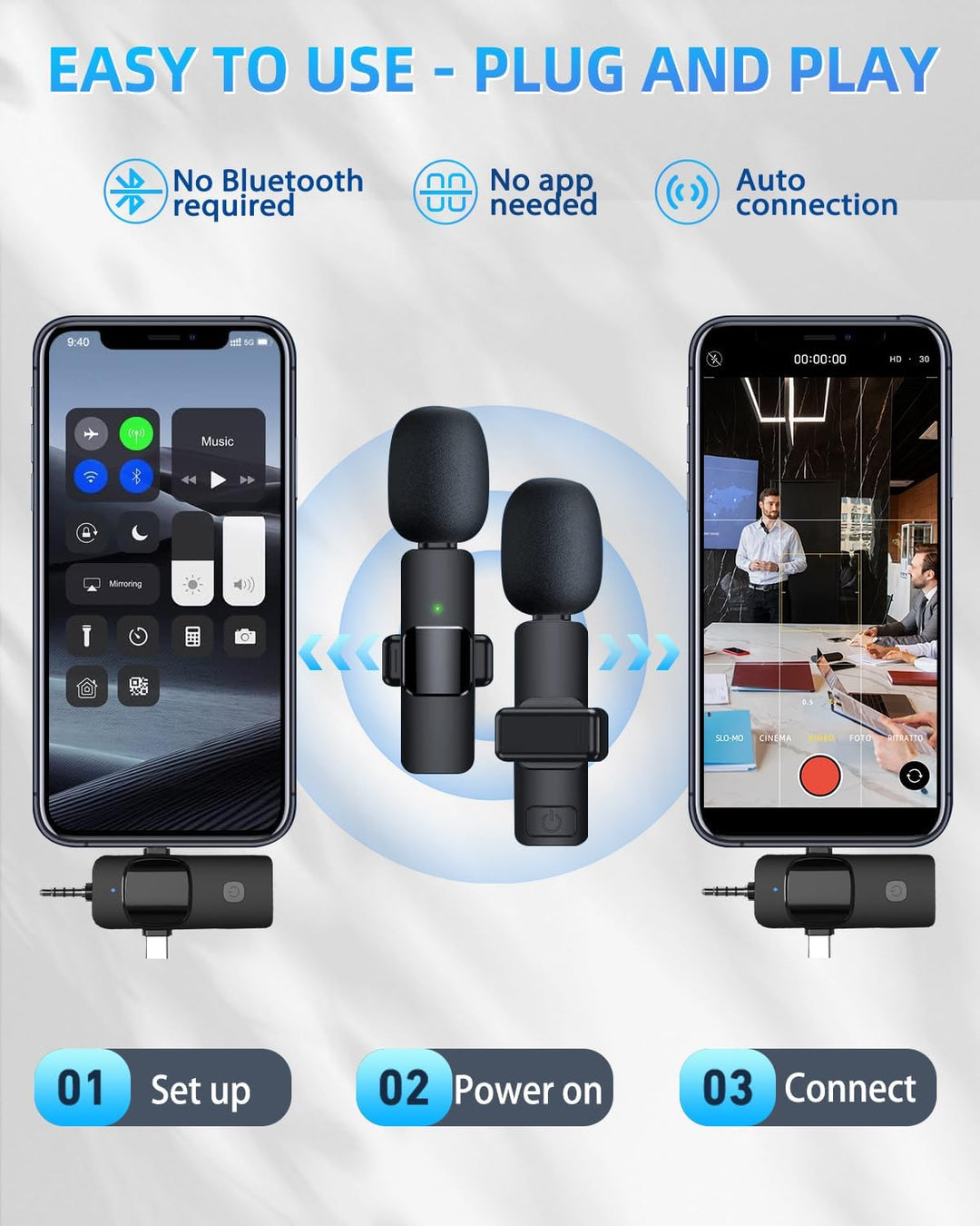 Kabelloses Lavalier Mikrofon, Professionelles Wireless Mikrofon für iPhone/iOS/Androide, Plug and Pl