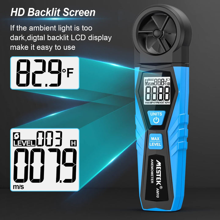 MESTEK Digitaler Anemometer Windmesser Windmessgerät Handheld Windgeschwindigkeit Lufttemperatur Max
