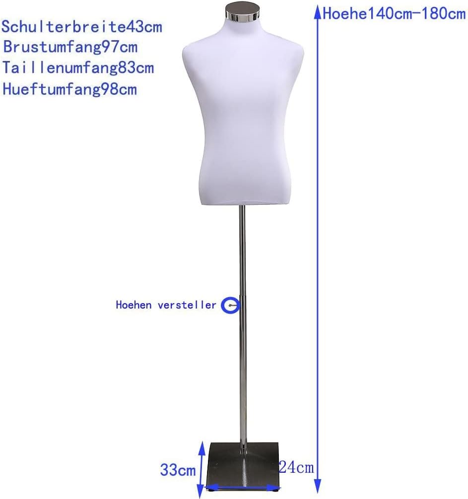 Schneiderpuppe Schaufensterpuppe Herrnbüste Schneiderbüste kleiderpuppe Büste Torso Gr.46/48 (6001W)