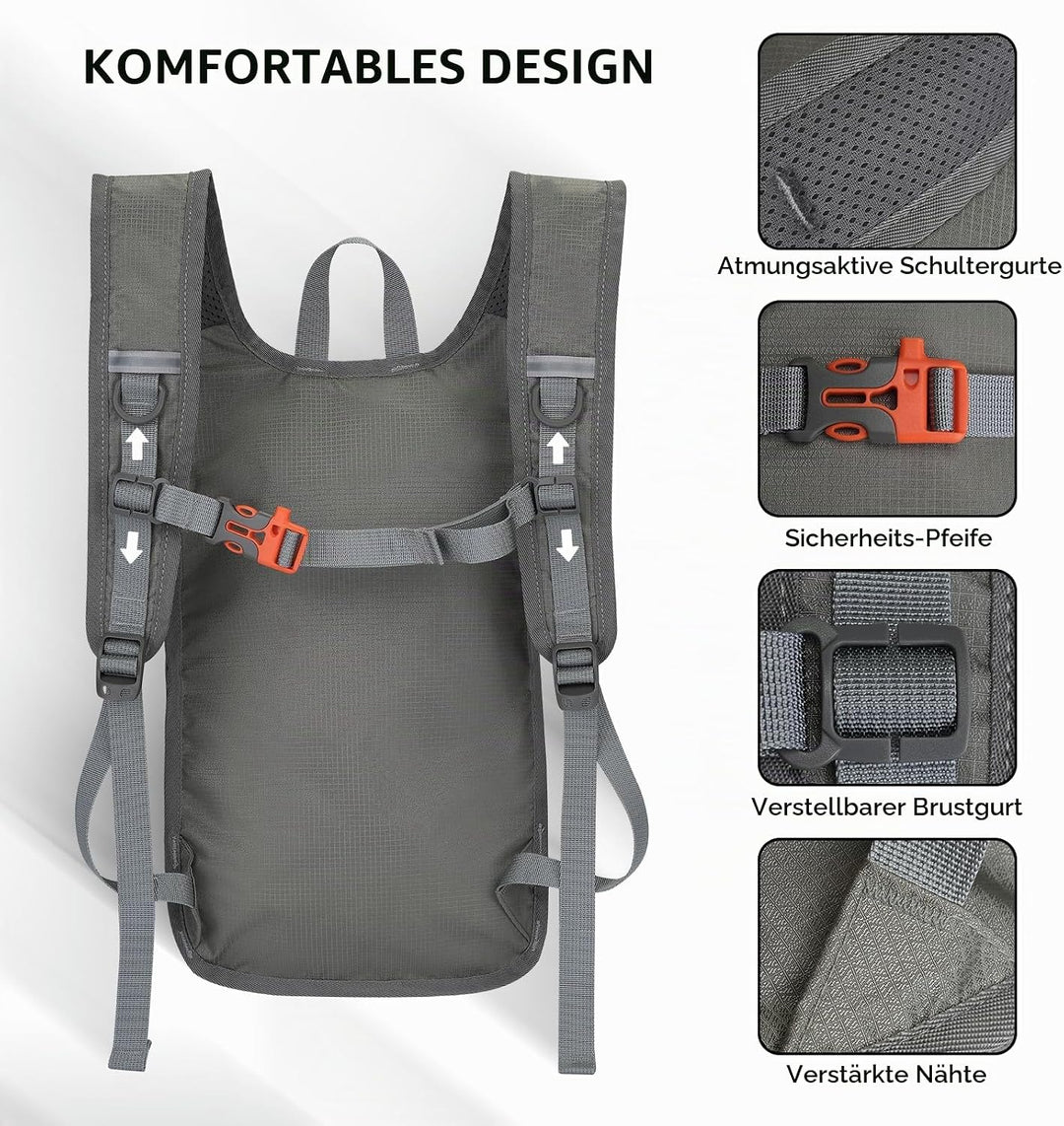 Wanderrucksack Klein 13L Faltbarer Rucksack Damen Herren Tagesrucksack Daypack Ultraleicht Trekkingr