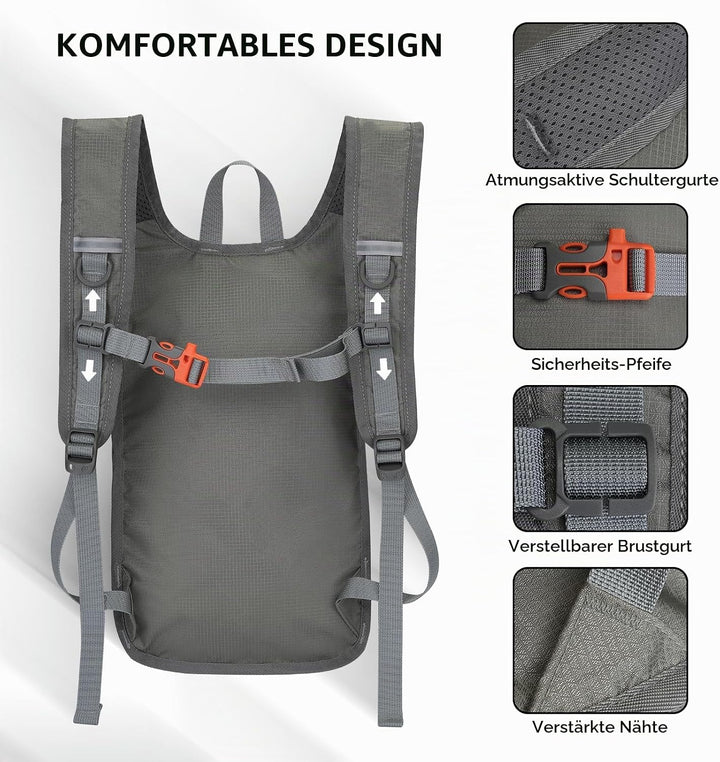 Wanderrucksack Klein 13L Faltbarer Rucksack Damen Herren Tagesrucksack Daypack Ultraleicht Trekkingr