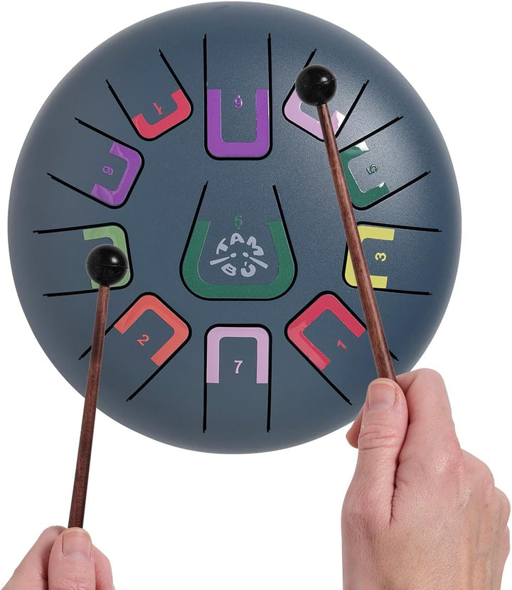 TAMBÚ Stahlzunge Trommel, 8 Zoll, 11 Noten, Handpan, Metall-Perkussionsinstrument (Anthrazitgrau), A