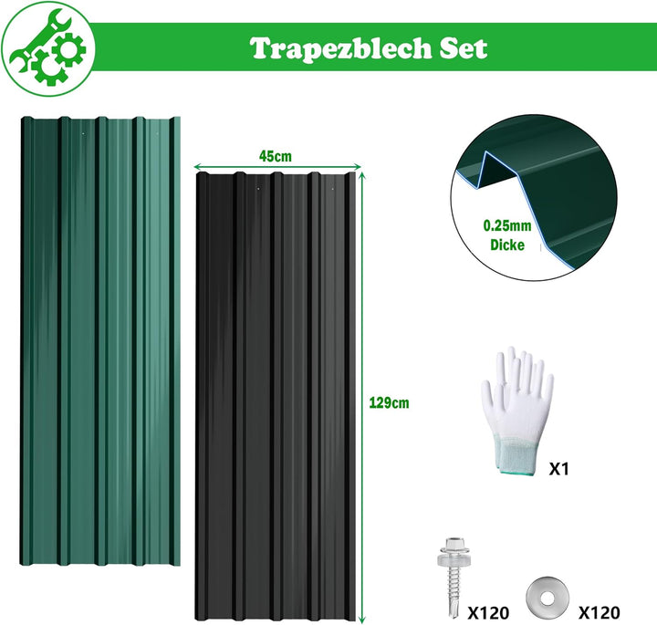 SUBTLETY 12er Wellplatten Verzinkter Stahl Trapezblech Dachblech Set mit inkl. Schrauben und Handsch
