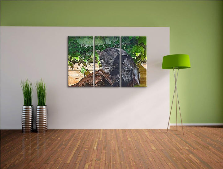 schwarzer Panther Spezial 3-Teiler Leinwandbild 120x80 Bild auf Leinwand, XXL riesige Bilder fertig