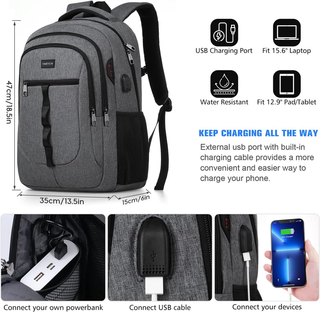 YAMTION Dunkelgrau Rucksack Herren und Damen,Unisex Schulrucksack Teenager für Jungen Mädchen Laptop