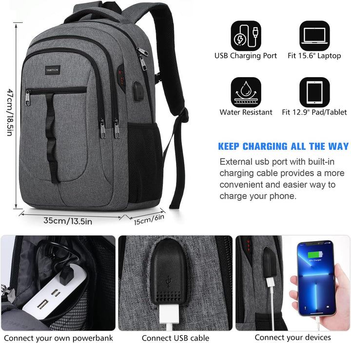 YAMTION Dunkelgrau Rucksack Herren und Damen,Unisex Schulrucksack Teenager für Jungen Mädchen Laptop