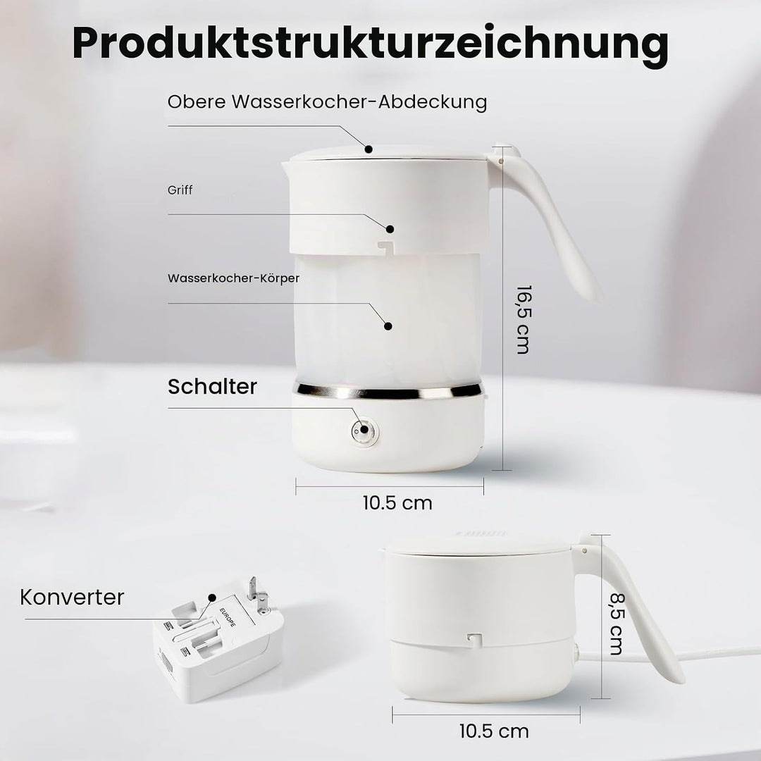Mini Wasserkocher - 500ML Faltbarer Wasserkocher Lebensmittelechtes BPA-frei 680 W Schnellheizung Re