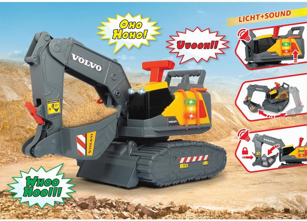 Dickie Toys 203725006 Volvo Spielzeug Bagger mit Gewichtserkennung, Spielzeugbagger erkennt 3 versch