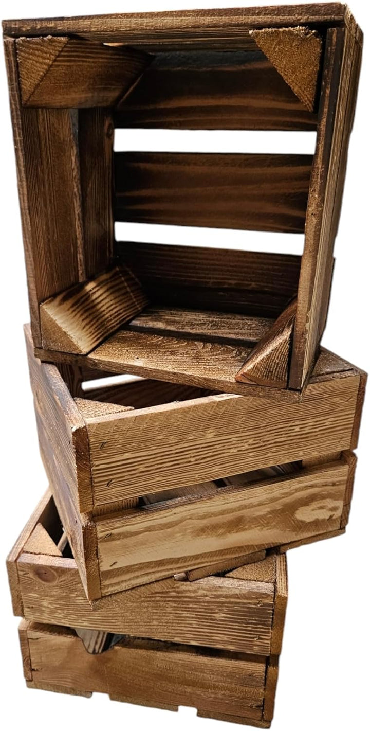 Teramico Set aus 3 geflammten NEUEN Holzkisten (22x20x15 cm) | PERFEKT als GESCHENKBOX oder RUSTIKAL