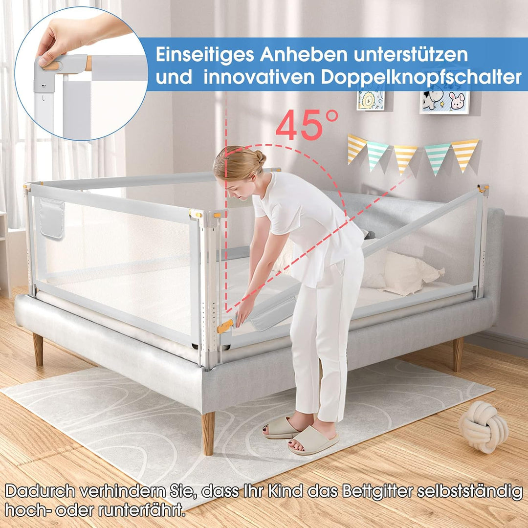 YIKANWEN Bettgitter, 140cm Bettschutzgitter für Kinder ab 0-10 Jahren, einziehbare Kinderbettgitter