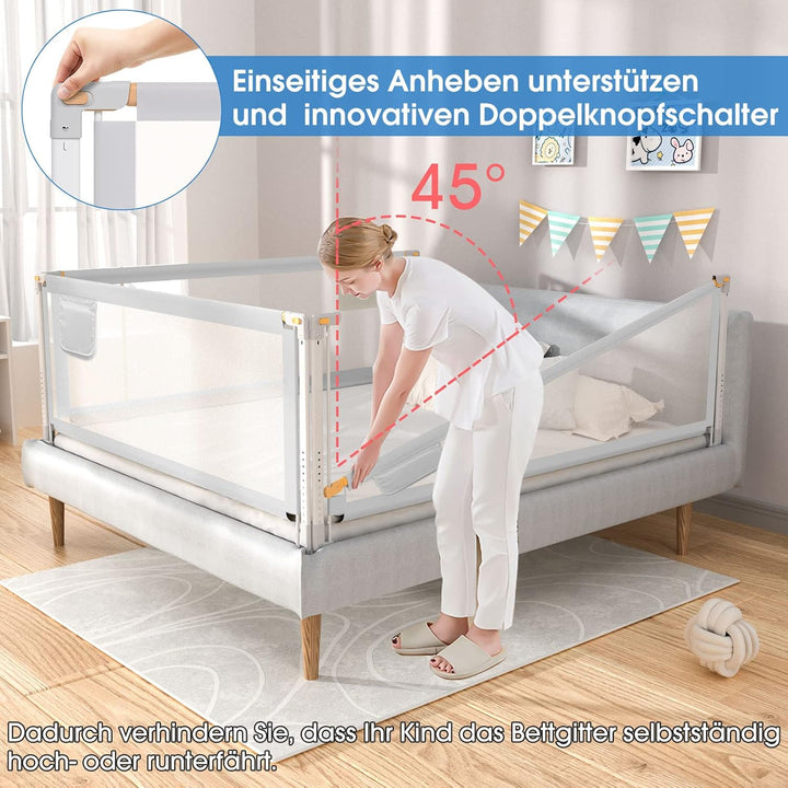 YIKANWEN Bettgitter, 140cm Bettschutzgitter für Kinder ab 0-10 Jahren, einziehbare Kinderbettgitter