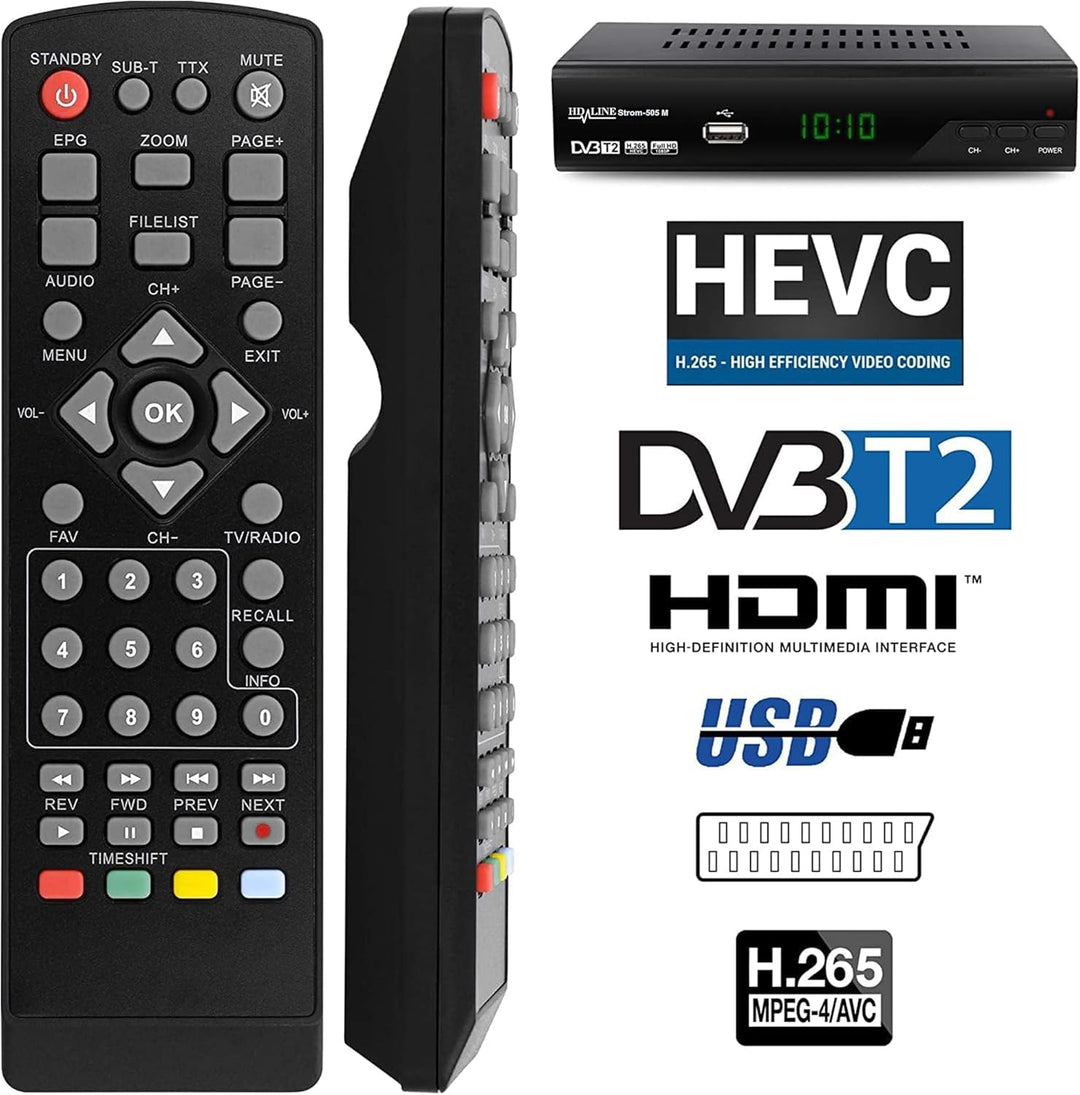 Strom 505 Receiver DVB-T2 / DVB-T - / Receiver Für Digitales H.265 - H.264 / MPEG2 - MPEG4 / 1080i -