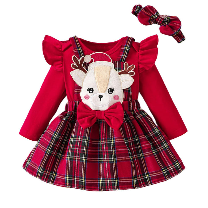 Baby Mädchen Weihnachtskleidung Langarm Strampler Hosenträger Plaid Rock Set Neugeborenen Outfit 0-3