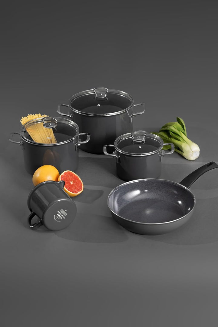 Riess, 0519-003, Starterset 4-teilig, Dark Grey, Blau, Emaille, Made in Österreich, LBH: 28,5x48,5x2