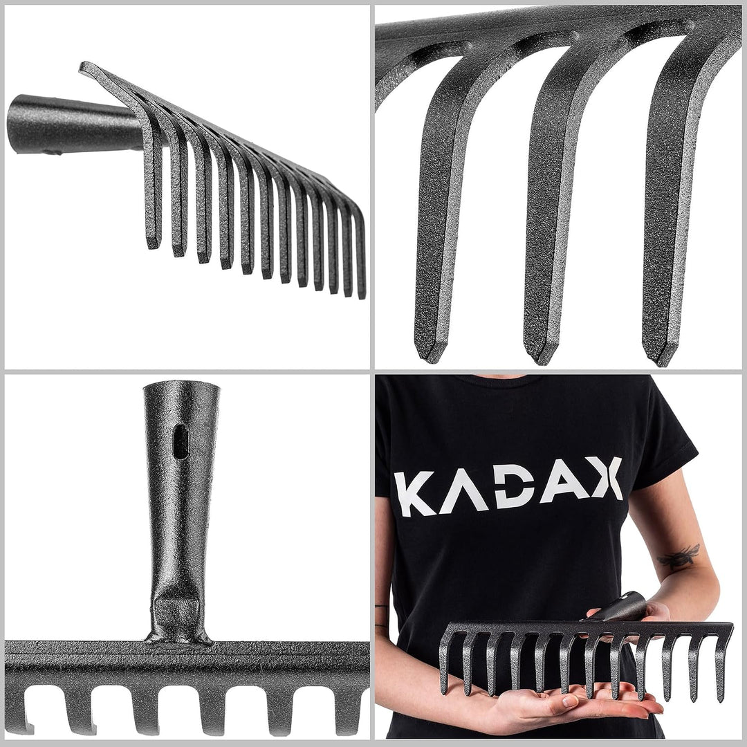 KADAX Gartenharke ohne Stiel, Gartenrechen aus Stahl, Rasenrechen für Gartenpflege, Robuste Rasenhar