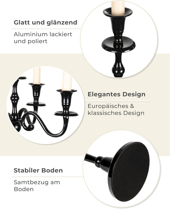 Gräfenstayn® Kerzenleuchter ALU 1, 3 oder 5-armig - 40/60/80cm - Silber, Schwarz, Weiss, Gold (Schwa