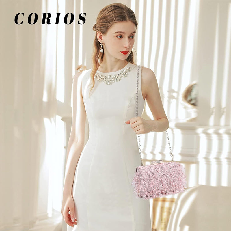 CORIOS Damen Abendtasche Kleine Clutch Abnehmbarer Kette Tasche Hochzeit Braut Handtasche Portemonna