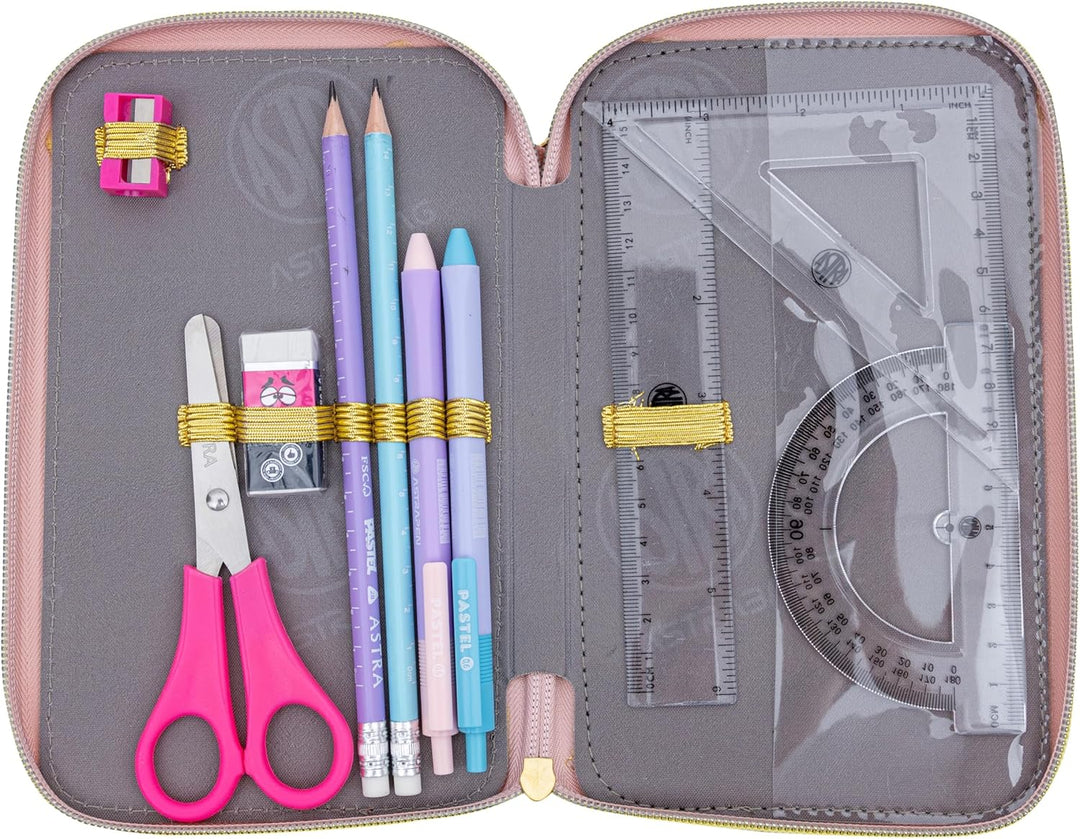 Goldkids - Federmäppchen 3 Fächer - Mäppchen für Mädchen - Federmappe 3-Fach Federtasche Gefüllte Sc