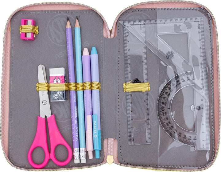 Goldkids - Federmäppchen 3 Fächer - Mäppchen für Mädchen - Federmappe 3-Fach Federtasche Gefüllte Sc