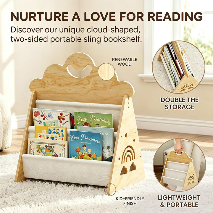 Montessori Bücherregal Kinder, Kinder Bücherregal Holz, Kinderbücherregal, Doppelseitiges Holzregal