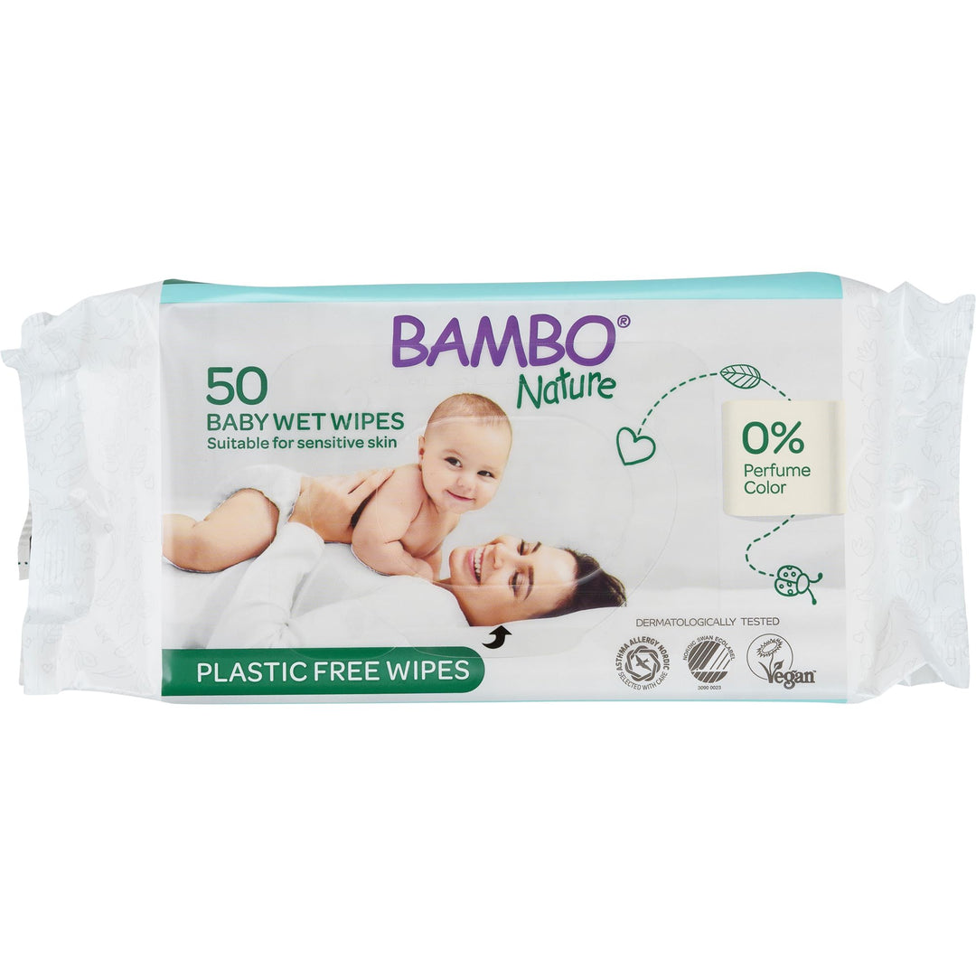 Bambo Nature plastikfreie Baby-Feuchttücher 50 Stück–1 Packung | Feuchtigkeitsspendende Baby-Feuchtt