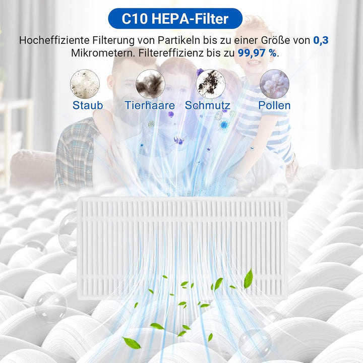26 Stück Zubehör für Eufy C10 Saugroboter, Ersatzteil Set | 2 Hauptbürsten, 4 Filter, 6 Seitenbürste