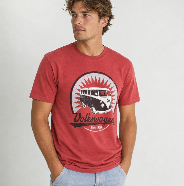 BRISA VW Collection - Volkswagen T-Shirt Unisex-Kurzarm &amp; Rundkragen mit T1 Bulli Bus Motiv aus Baum