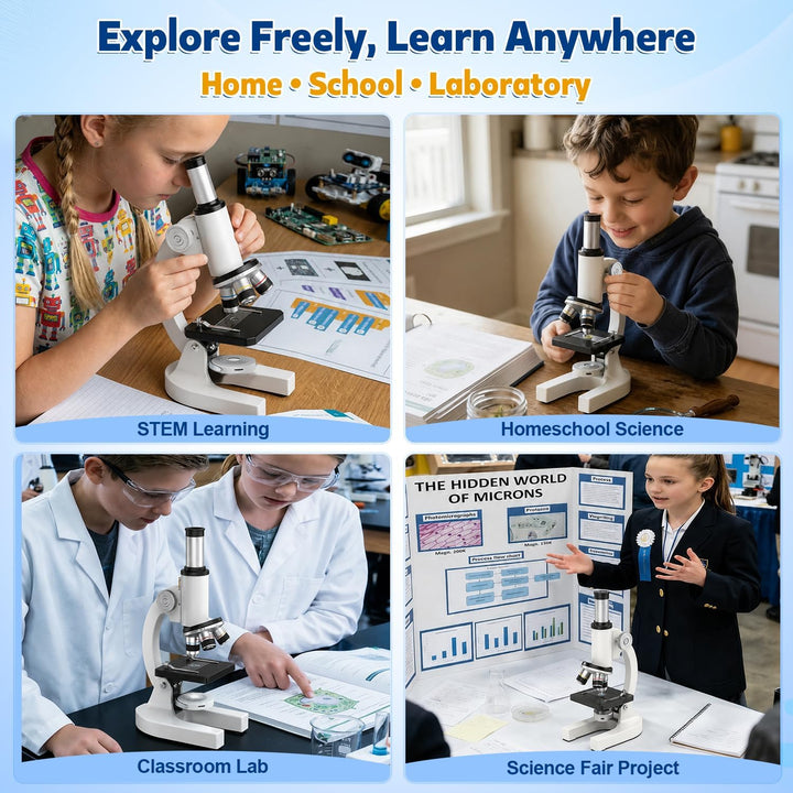 40 x 2000 x zusammengesetztes Mikroskop für Kinder und Erwachsene: Biologisches Mikroskop mit Objekt